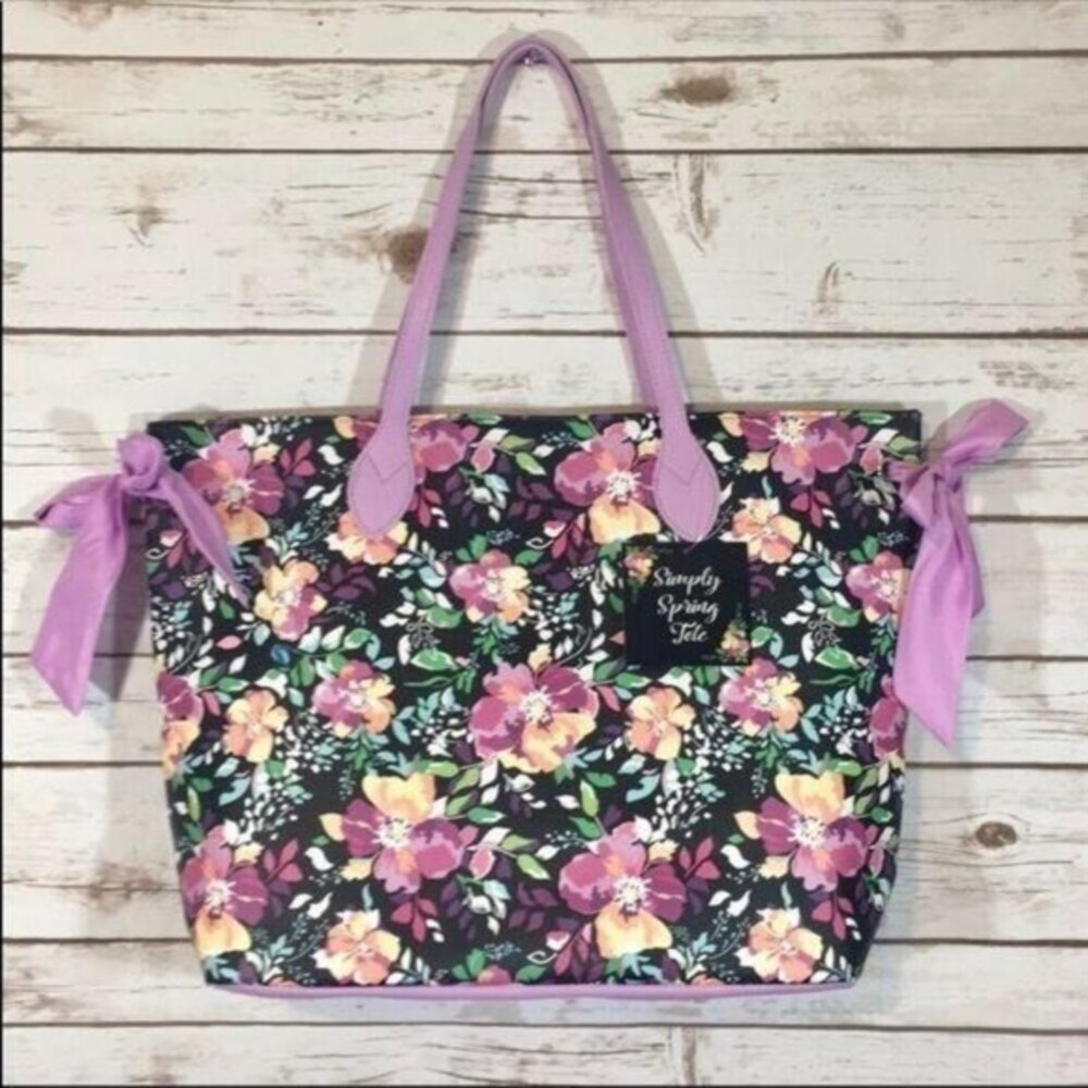 Floral Tote Bag Simply Spring Trendy Ribbon Detail